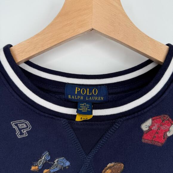 Polo Ralph Lauren‎ Boy's Bear Football Crewneck Sweatshirt Blue Size M 10-12 - Picture 5 of 9